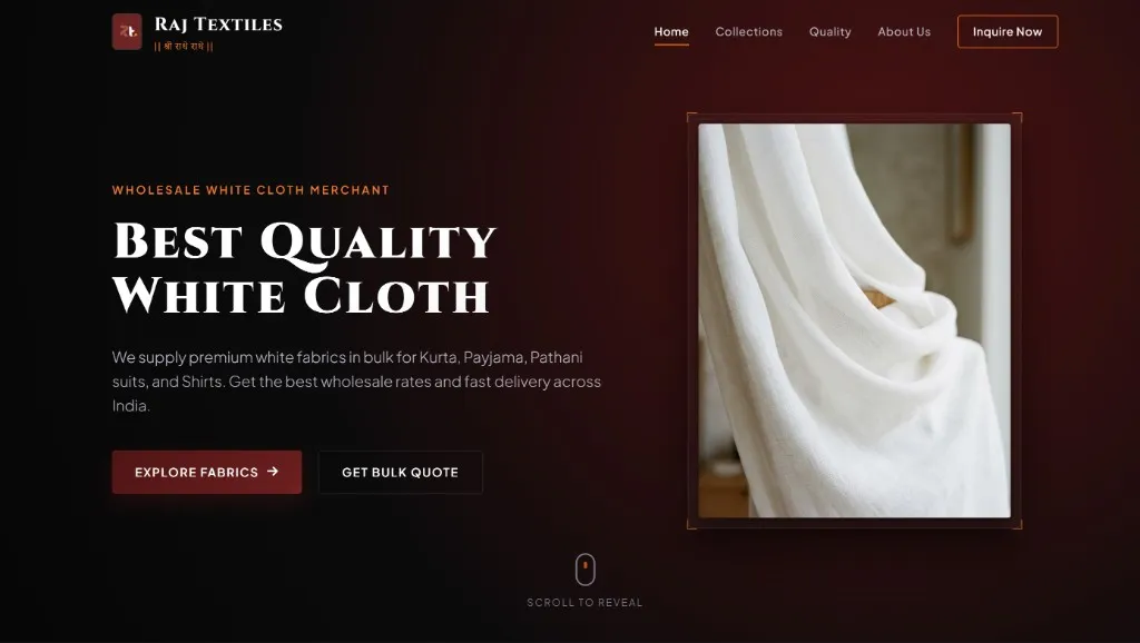 Raj Textiles - Wholesale White Cloth Merchant portfolio project by Raj Simaria